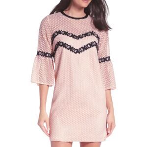 Chelsea28 Pink Lace Shift Dress XS Bell Sleeve Mini Feminine Party Dress